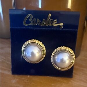 Carolee Gold-Tone Pearl Button Earrings - Gold and White